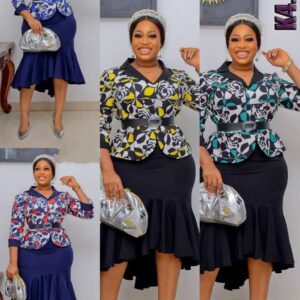 Peplum Print Jacket &Fishtail Skirt Set