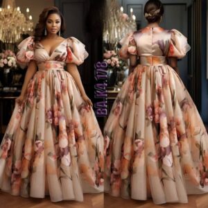 Floral Puff Sleeve Ball Gown