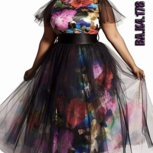 Floral Tulle Overlay Gown