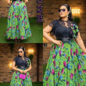 Ankara and Lace Flare Gown