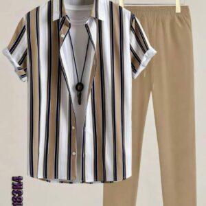 Men’s Short Sleeve Striped Shirt & Inner 3-in-1 Set