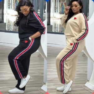 Heart Patch Striped Two-Piece Jogger Set