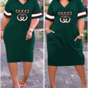Gucci-Inspired V-Neck Pocket Midi Dress